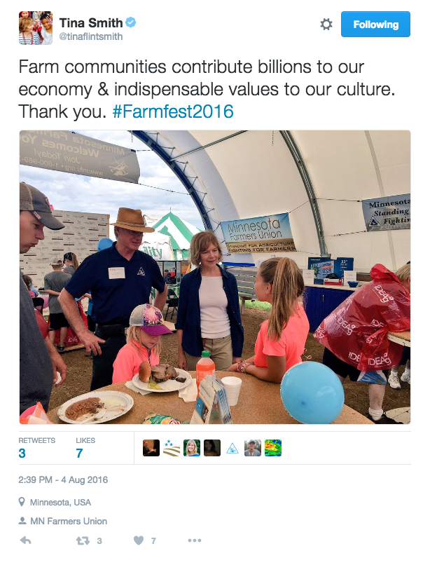 Tweet: Lt. governor Smith and the Minnesota Farmers Union